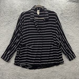 We the Free Small Black‎ Pink Striped Boxy Cut V-Neck Open Front Stretchy EUC